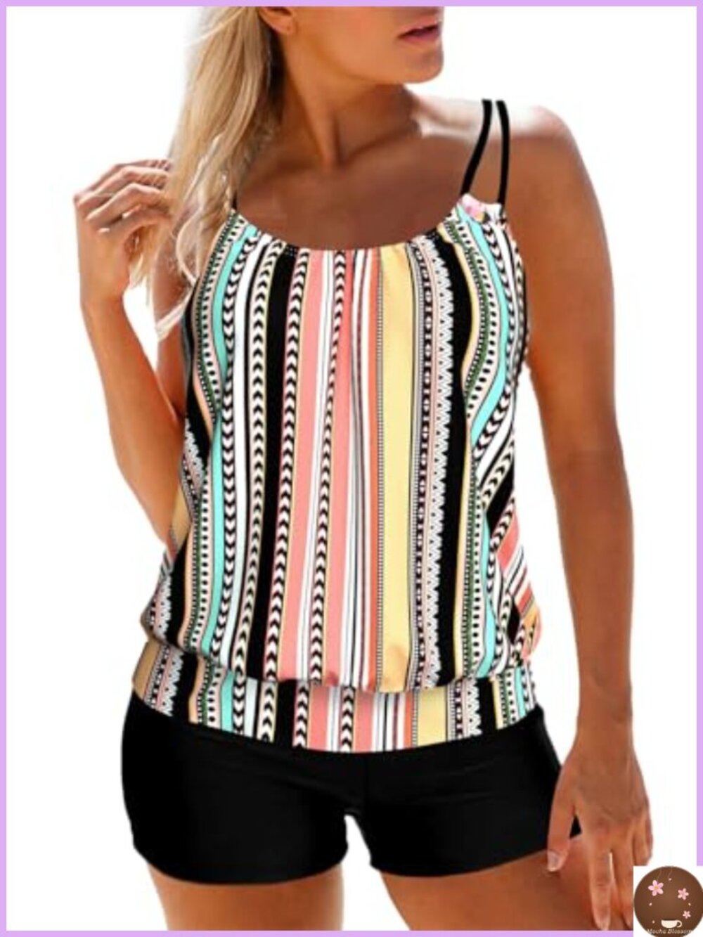 Tummy Control Tankini Set with Boyshorts | Adjustable Straps 2 Piece Swimwear